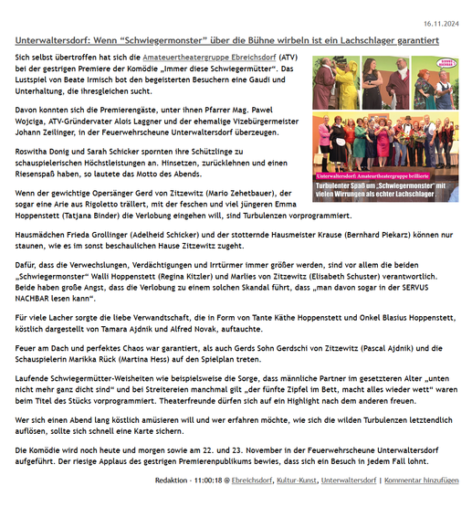 Ein Artikel vom November 2024 im Servus Nachbar.